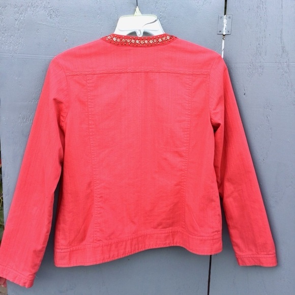 Chicos Jacket Womens Medium 1 Red Ladies Button Front Casual Denim - Picture 2 of 6